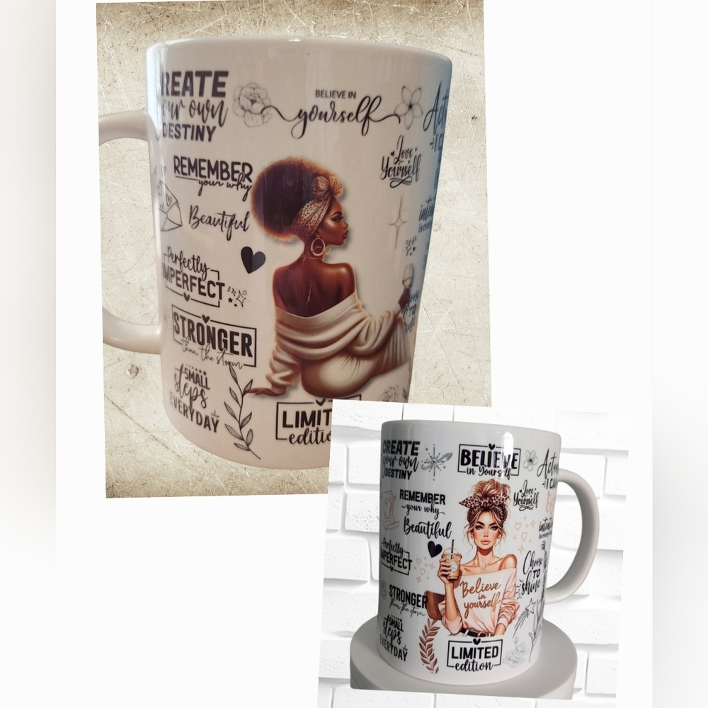 Believe In Yourself Illustrated Hand Crafted White Ceramic Mug 15oz